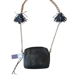 Rebecca Minkoff Chase Camera Crossbody Bag Tassel Leather & Chain Strap Black